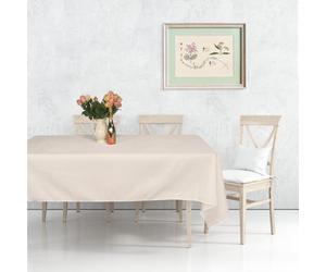 Neel Blue 90"x156" Linen Tablecloth, Premium Polyester Dining Table Cover, Ivory