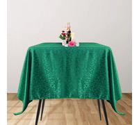 Neel Blue 90"x90" Square Damask Tablecloth, Scrolled Leaves Pattern Circular Linen Table Cover, Green