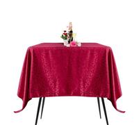 Neel Blue 90"x90" Square Damask Tablecloth, Scrolled Leaves Pattern Circular Linen Table Cover, Red