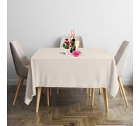 Neel Blue 90"x90" Square Linen Tablecloth, Premium Polyester Dining Table Cover, Ivory