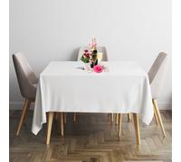 Neel Blue 90"x90" Square Linen Tablecloth, Premium Polyester Dining Table Cover, White