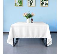 Neel Blue 90"x90" Square Spun Polyester Table Cloth, Water Resistant Linen Table Cover, White