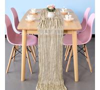 Neel Blue 90X300Cm Ruffed Cheesecloth Table Runner, Beige