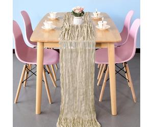 Neel Blue 90X400Cm Ruffed Cheesecloth Table Runner, Beige