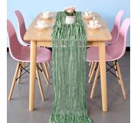 Neel Blue 90X400Cm Ruffed Cheesecloth Table Runner, Sage Green