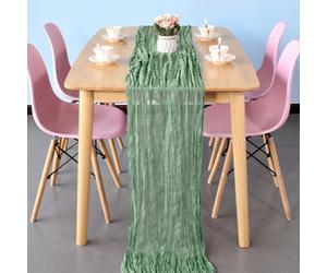 Neel Blue 90X400Cm Ruffed Cheesecloth Table Runner, Sage Green