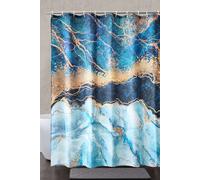 Neel Blue Abstract Blue Shower Curtain, Gold Cracked Lines - 180cm x 200cm | Size: 180 cm width x 200 cm drop Neel Blue Gold 180 cm width x 200 cm drop