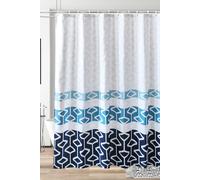 Neel Blue Abstract Geometric Navy Blue & White Bathroom Shower Curtain with 12 Hooks | Size: 180 cm width x 200 cm drop Neel Blue White 180 cm width x 200 cm drop