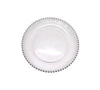 Neel Blue Acrylic Charger Plate, 33cm Charger Plate with Beaded Rim in Silver Neel Blue Silver