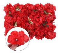 Neel Blue Artificial Flower Wall Backdrop Panel, 60Cm X 40Cm, Red With Green Leaves
