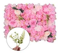Neel Blue Artificial Flower Wall Backdrop Panel, 60Cm X 40Cm, Rose Pink With Leaves