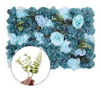Neel Blue Artificial Flower Wall Backdrop Panel, 60Cm X 40Cm, Turquoise Blue With Leaves