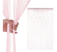 Neel Blue Baby Pink Glitter Beaded String Polyester Curtain, Fly Screen Room Divider Panel - 200Cm X 100Cm