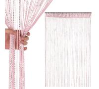 Neel Blue Baby Pink Glitter String Polyester Curtains, Fly Screen Fringe Panel Divider - 200Cm X 100Cm