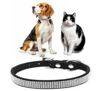 Neel Blue Black Diamante Dog Collar, Soft Pu Leather 5 Row Pet Collar For Dog & Cats, Large - 45Cm