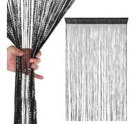Neel Blue Black Glitter String Polyester Curtains, Fly Screen Fringe Panel Divider - 200Cm X 100Cm