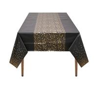 Neel Blue Black Plastic Tablecloth, Gold Polka Dot Printed Waterproof Table Cover - 54"x108"