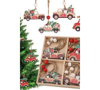 Neel Blue Car Design Wooden Christmas Tree Ornaments - 12pcs Neel Blue Multicolor