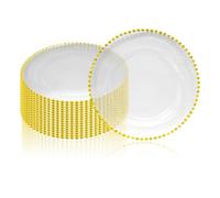 Neel Blue Charger Plates For Table Decoration - Clear With Golden Beads - Pack Of 12