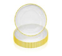 Neel Blue Charger Plates For Table Decoration - Clear With Golden Beads - Pack Of 6