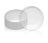 Neel Blue Charger Plates For Table Decoration - Clear With Silver Beads - Pack Of 12