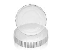 Neel Blue Charger Plates For Table Decoration - Clear With Silver Beads - Pack Of 6