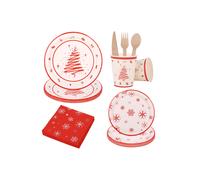 Neel Blue Christmas 112pcs Disposable Tableware Set Xmas Themed Dinnerware set in Red Neel Blue Red