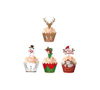 Neel Blue Christmas Cupcake Wrappers & Toppers Set, 4 Different Styles - 48pcs Neel Blue Multicolor