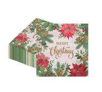 Neel Blue Christmas Disposable Napkins With Reindeer Flower & Leaves - 33Cm X 33Cm