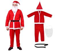 Neel Blue Christmas Santa Claus Costume Set For Adults, Traditional Father Santa Dress, 5Pcs Set