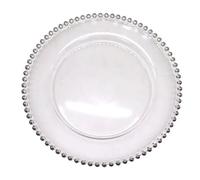 Neel Blue Clear Acrylic Charger Plate With Silver Beads - 33Cm