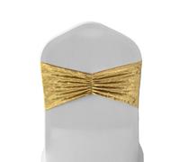 Neel Blue Crushed Velvet Polyester Chair Band, Glitz Shiny Fabric Sashes in Gold Neel Blue Gold