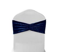 Neel Blue Crushed Velvet Polyester Chair Band, Glitz Shiny Fabric Sashes in Navy Neel Blue Navy