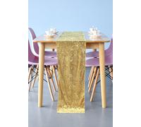 Neel Blue Crushed Velvet Table Runner, 33cm x 274cm in Gold | Size: 33 cm x 274 cm Neel Blue Gold 33 cm x 274 cm