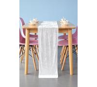 Neel Blue Crushed Velvet Table Runner, 33cm x 274cm in Ivory | Size: 33 cm x 274 cm Neel Blue Ivory 33 cm x 274 cm