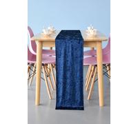 Neel Blue Crushed Velvet Table Runner, 33cm x 274cm in Navy | Size: 33 cm x 274 cm Neel Blue Navy 33 cm x 274 cm