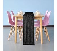 Neel Blue Crushed Velvet Table Runner, Black - 33Cm X 274Cm