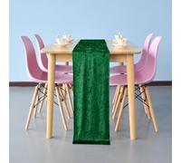 Neel Blue Crushed Velvet Table Runner, Emerald Green - 33Cm X 274Cm