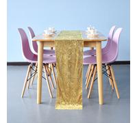 Neel Blue Crushed Velvet Table Runner, Gold - 33Cm X 274Cm
