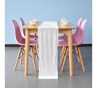 Neel Blue Crushed Velvet Table Runner, Ivory - 33Cm X 274Cm