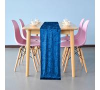 Neel Blue Crushed Velvet Table Runner, Royal Blue - 33Cm X 274Cm