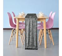 Neel Blue Crushed Velvet Table Runner, Silver - 33Cm X 274Cm