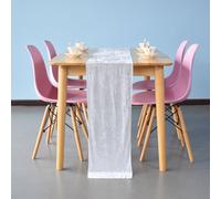 Neel Blue Crushed Velvet Table Runner, White - 33Cm X 274Cm