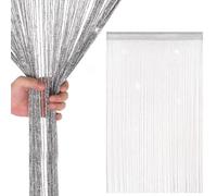 Neel Blue Dark Silver String Polyester Glitter Fringe Fly Doorway, Room Divider Tassel - 200Cm X 100Cm