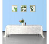 Neel Blue Diamond Velvet Rectangle Tablecloth, Ivory , 90 Inch X 156 Inch