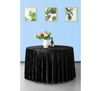 Neel Blue Diamond Velvet Round Tablecloth - 108 Inch in Black Neel Blue Black