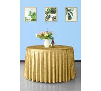 Neel Blue Diamond Velvet Round Tablecloth - 108 Inch in Gold Neel Blue Gold