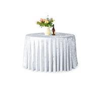 Neel Blue Diamond Velvet Round Tablecloth - 120 Inch in White Neel Blue White