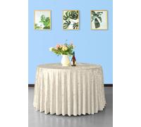 Neel Blue Diamond Velvet Round Tablecloth - 90 Inch in Off-White Neel Blue Off-White