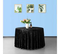 Neel Blue Diamond Velvet Round Tablecloth, Black , 90 Inch